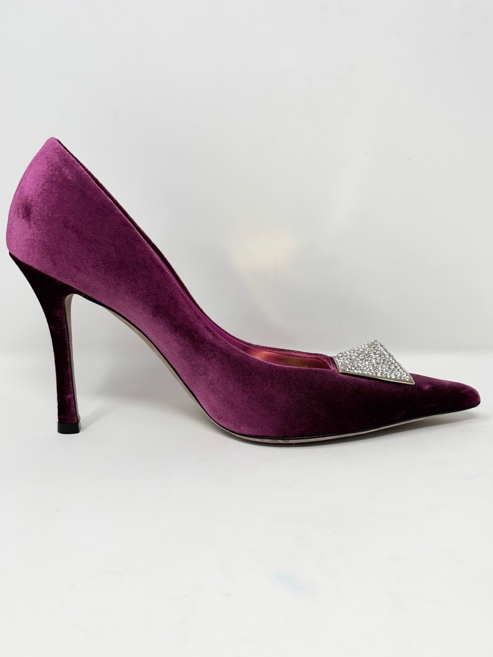 Valentino Single Rockstud Crystal Velvet Pumps Rose Violet 39 US 9 - Picture 10 of 16